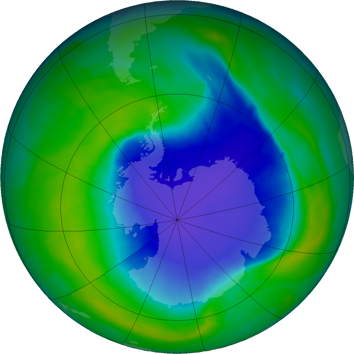 Antarctic ozone map for 24 November 2015